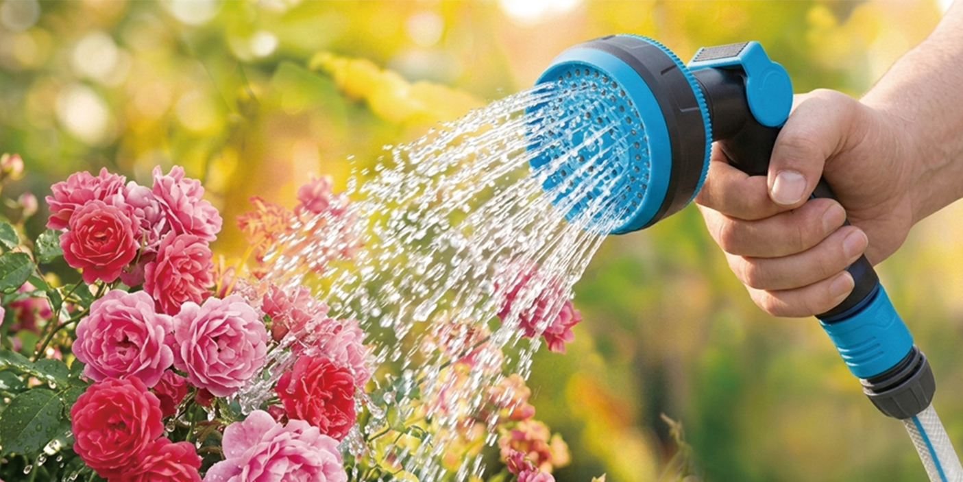 arrosage des fleurs avec pistolet à eau